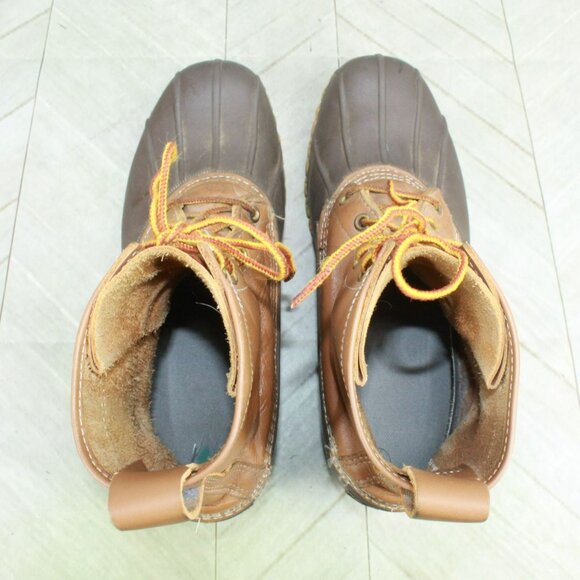 LL Bean Brown Leather Lace Up Round Toe Unlined Ankle Duck Boots Size 9 M - Picture 6 of 9